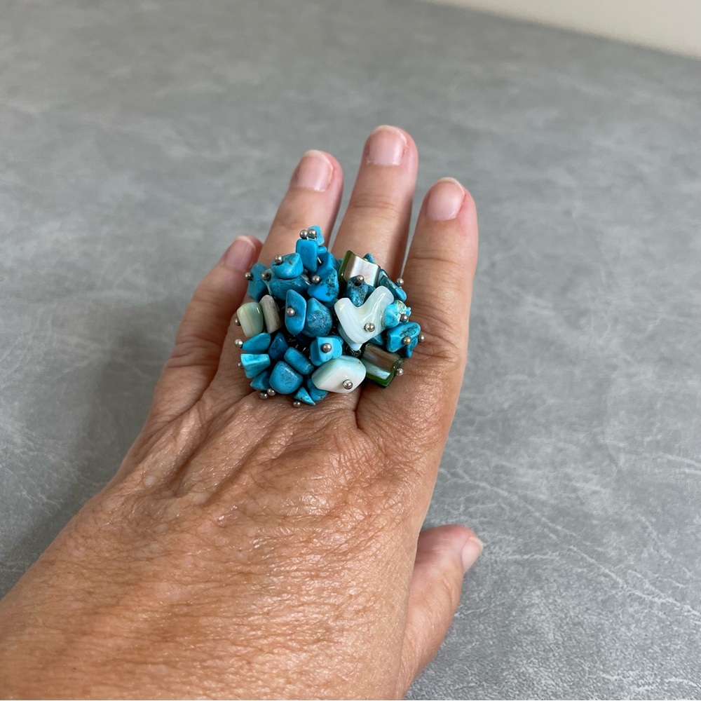 Blue and White Cluster Statement Ring with Organic Design